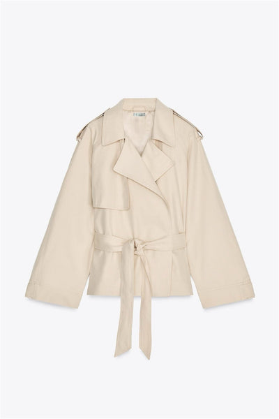 Cropped Trenchcoat mit Gürtel im Reversekragen