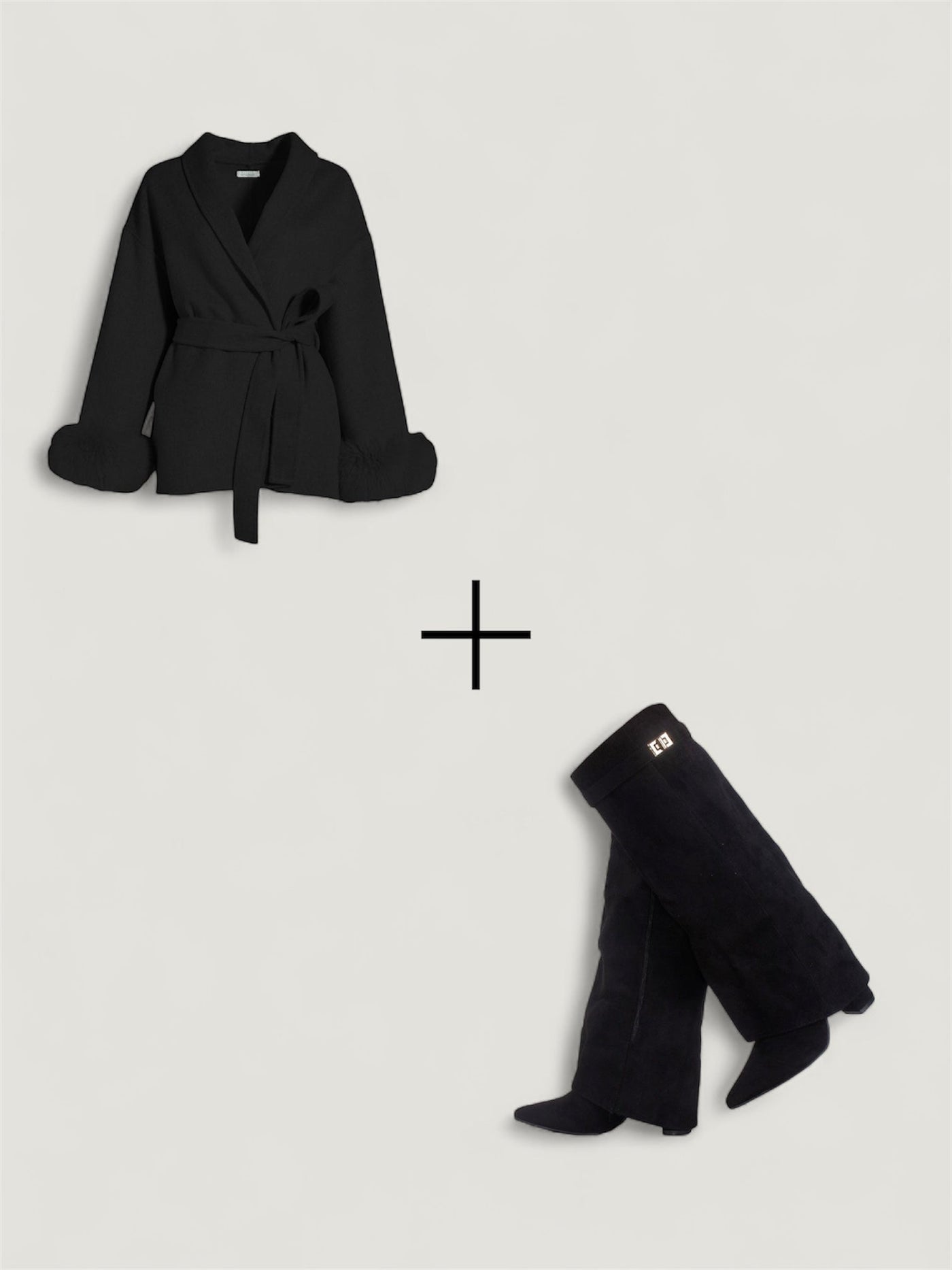Exklusives Set: Wollmantel & Bellavure Shark Boots in Schwarz