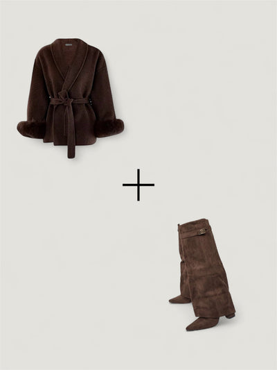 Exklusives Set: Wollmantel & Bellavure Shark Boots in Braun