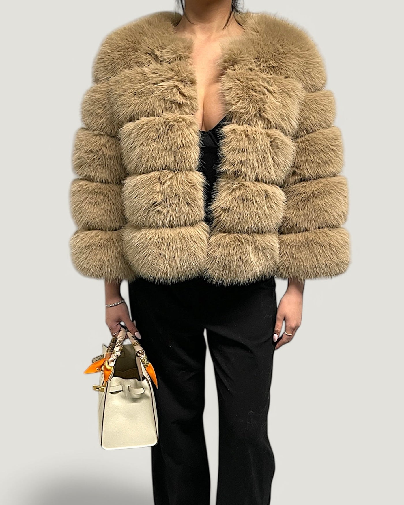 Pelzmantel Faux Fur Beige Kurz