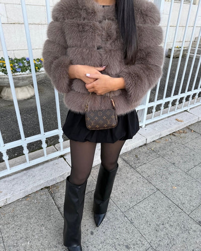 Pelzmantel Faux Fur Grau Kurz